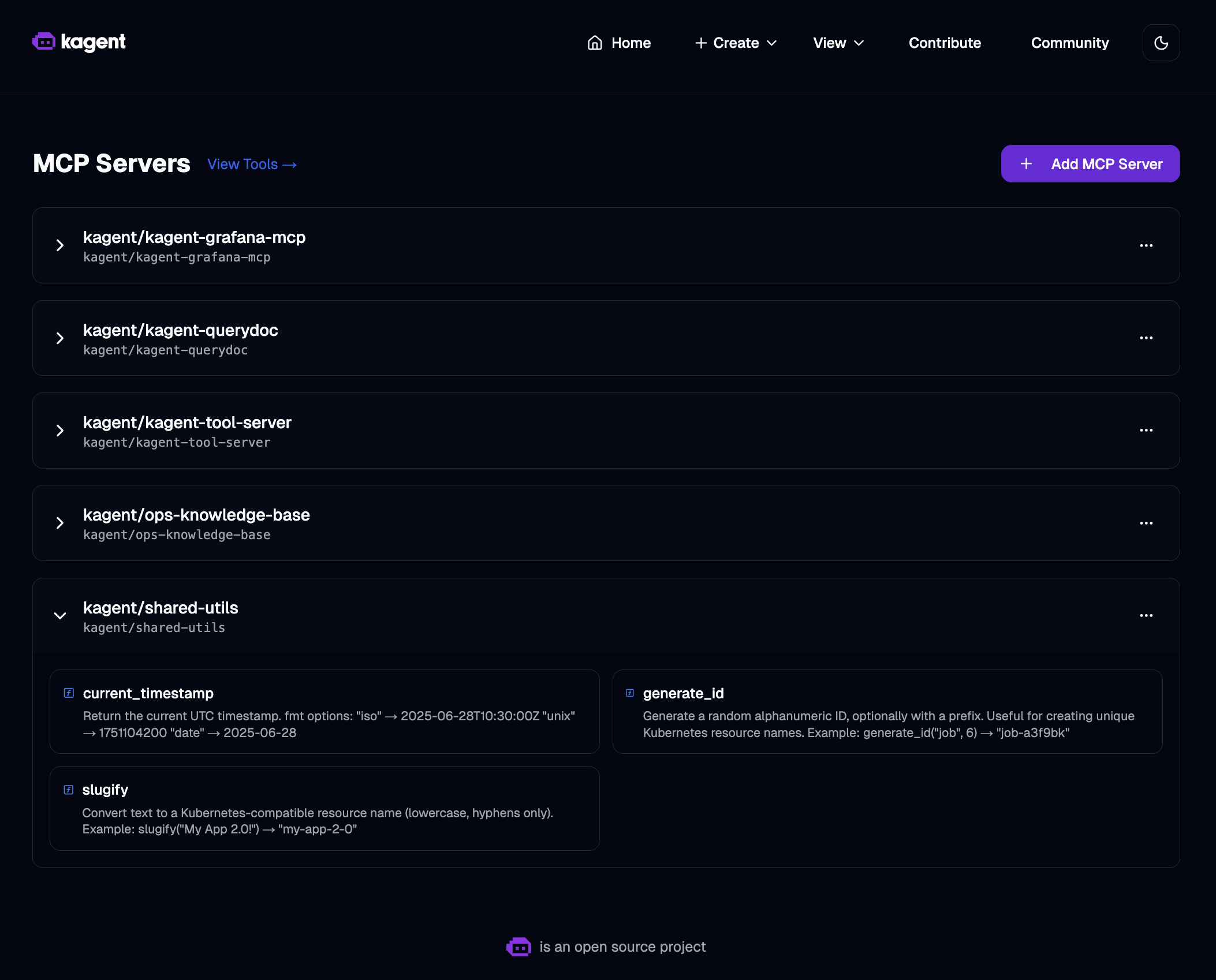 kagent dashboard 中 MCPServer 工具配置截圖