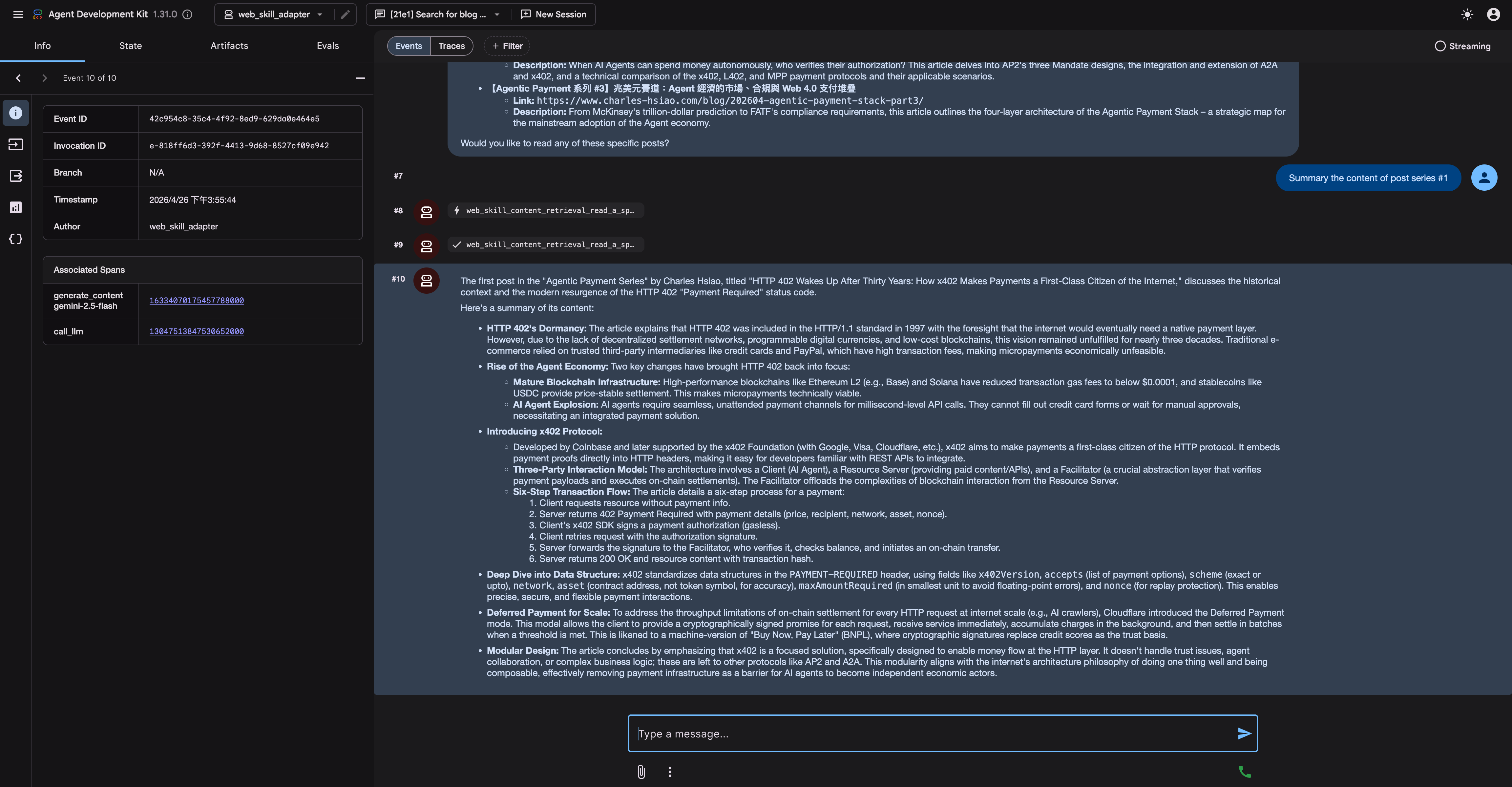 Demo 3：Agent 讀取 Agentic Payment 系列第一篇，取回完整 Markdown 全文並生成摘要